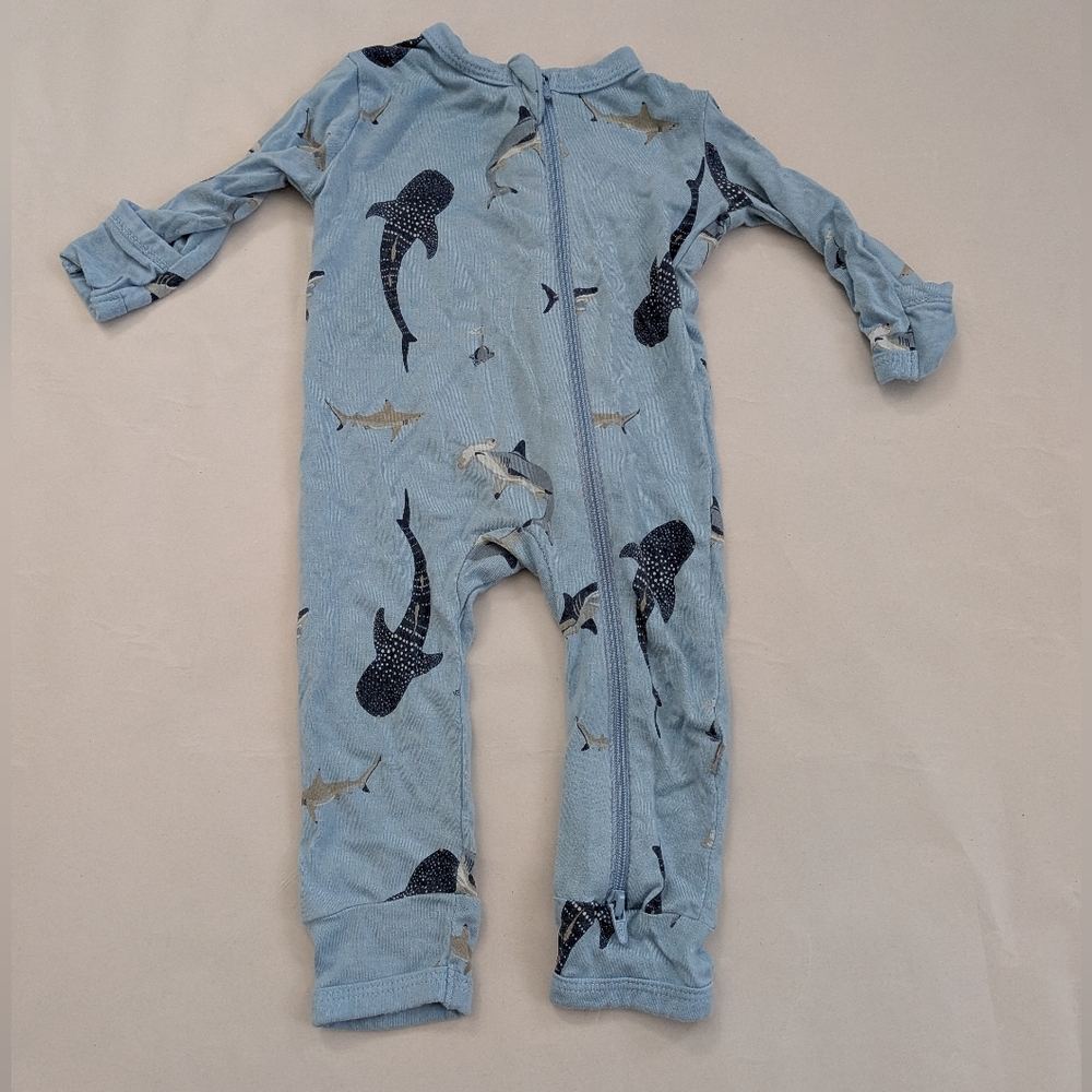 Kyte Baby Sharks Zippered Romper bamboo